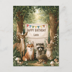 Süße Tiere feiern Geburtstag mit Namensbanner Postkarte