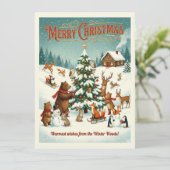 Süße Tiere feiern Weihnachten im Schnee (Stehend Vorderseite)