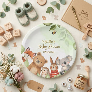Süße Tiere Grünzeug Wald Baby-Party Pappteller