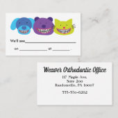 Süße Tiere in KlammernOrthodontist Terminkarte (Vorne/Hinten)