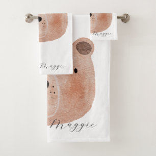 Süße Tiere Monogramm für Mädchen Wasserfarbe Rosa Badhandtuch Set