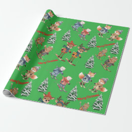 Süße Tiere Skifahren Geschenkpapier