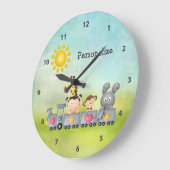 Süße Tiere u. Mädchen auf Zug Große Wanduhr (Winkel)