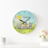Süße Tiere u. Mädchen auf Zug Große Wanduhr (Zuhause)