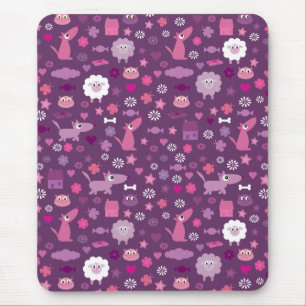 Süße Tiere u. Material für Mädchen lila Mousep Mousepad