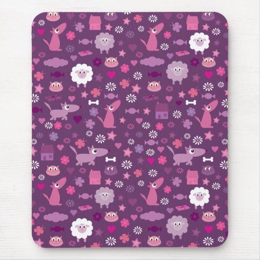 Süße Tiere u. Material für Mädchen lila Mousepad (Vorne)