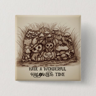 Süße Tiere warten auf Halloween Button