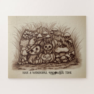 Süße Tiere warten auf Halloween Puzzle