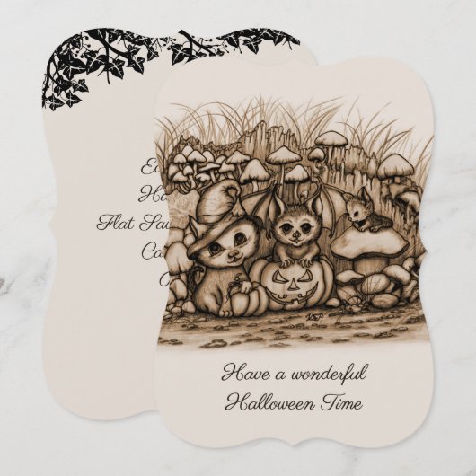 Süße Tiere warten auf Halloween Save The Date (Vorne/Hinten)