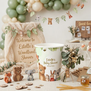 Süße Tiere Wasserfarbe Wald Baby Shower Pappbecher