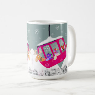 Süße Tierfreunde beim Skifahren in der Gondola-Tas Kaffeetasse