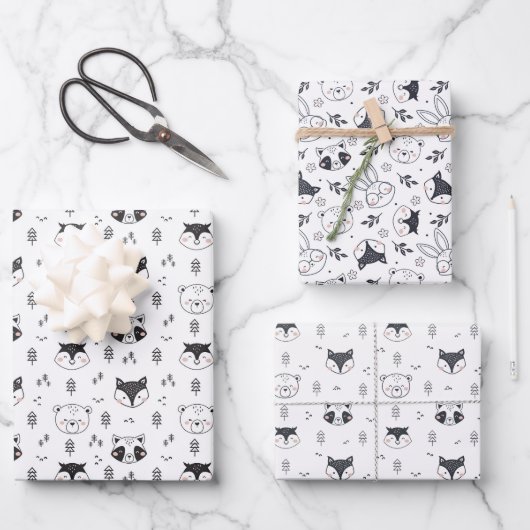 Süße Tierillustration Geschenkpapier Set (Vorderseite)