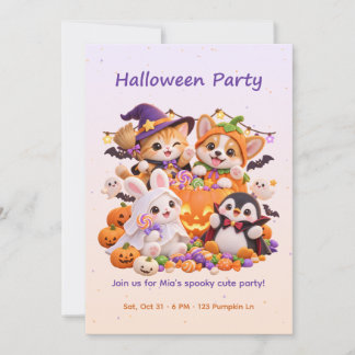 Süße Tierkostüm-Halloween-Party-Einladung Einladung