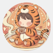 Süße Tiger-Kaffee-Buch-Kunst Runder Aufkleber (Vorderseite)