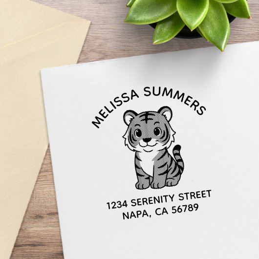 Süße Tigerbaby-Bogen-Adresse Gummistempel