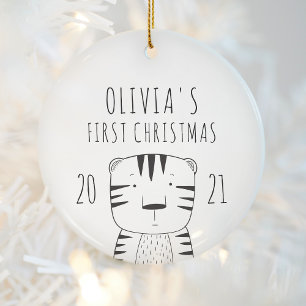 Süße Tigerbaby Erstes Weihnachten Schwarz Weiß Keramik Ornament