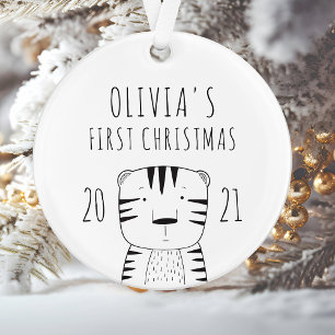 Süße Tigerbaby Erstes Weihnachten Schwarz Weiß Ornament
