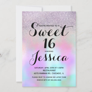 Süße Tinte Flüssig Marmor Glitter Sweet 16 Einladung