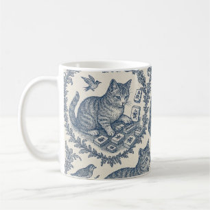 Süße Toile de Jouy Katze und Mahjong Kaffeetasse