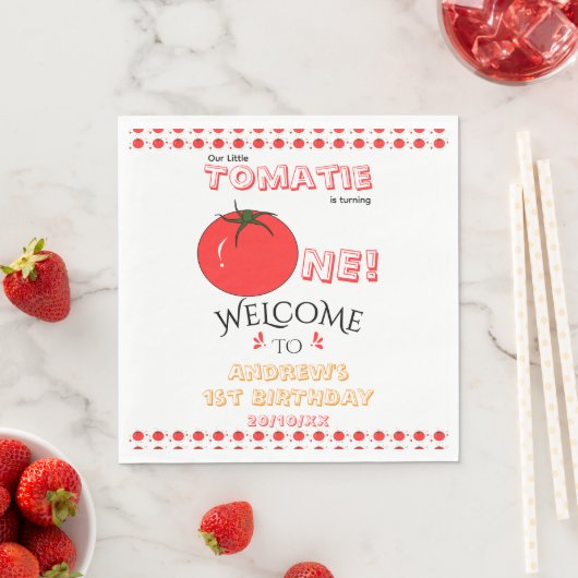 Süße Tomate Geschlechtsneutraler 1. Geburtstag Serviette (Beispiel)
