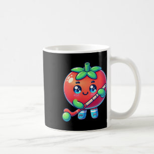 Süße Tomate spielt Feldhockey Cartoon Kaffeetasse