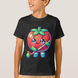 Süße Tomate spielt Feldhockey Cartoon T-Shirt