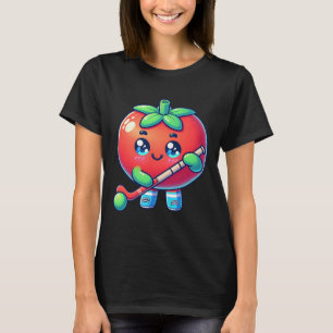 Süße Tomate spielt Feldhockey Cartoon T-Shirt