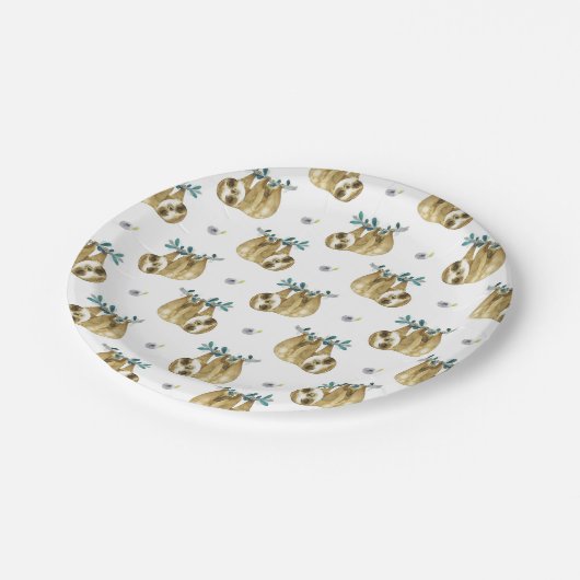 Süsse-TorteWatercolorsloth-Muster Pappteller (Schrägansicht)