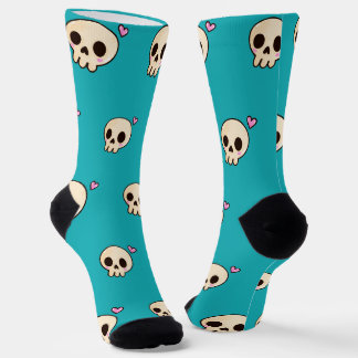 Süße Totenkopf- & Herz-Socken | Türkise Gothcore-V Socken