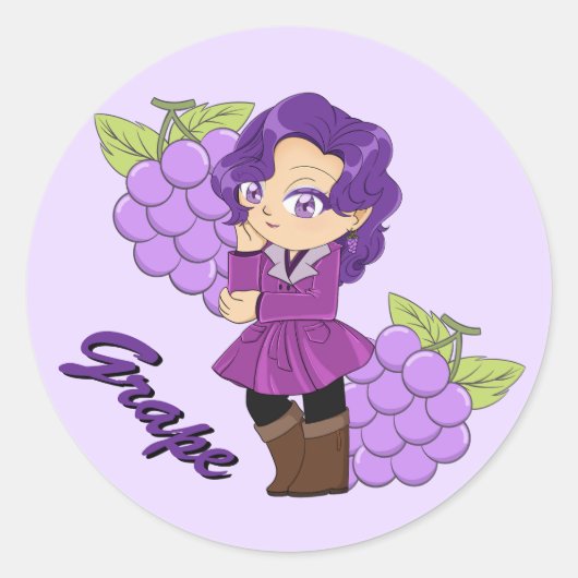 Süße Trauben Theme Chibi mit Trauben Hintergrund Runder Aufkleber (Vorderseite)