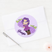 Süße Trauben Theme Chibi mit Trauben Hintergrund Runder Aufkleber (Umschlag)