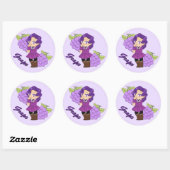Süße Trauben Theme Chibi mit Trauben Hintergrund Runder Aufkleber (Blatt)