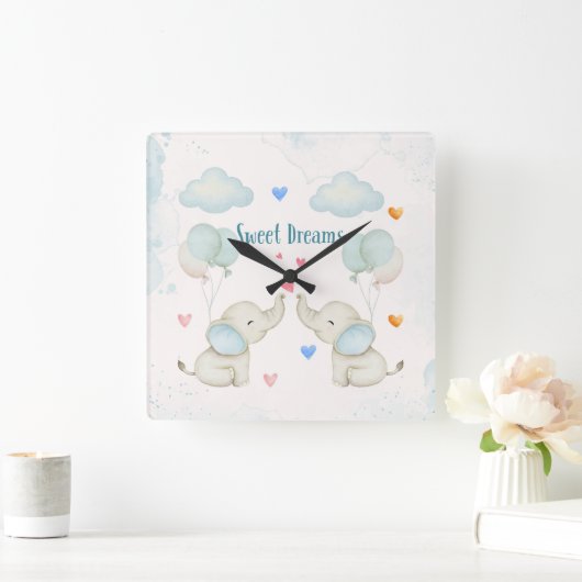Süße Träume Baby Elefant Kinderzimmer Quadratische Wanduhr (Zuhause)