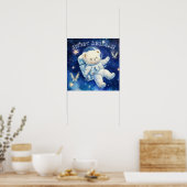 Süße Träume Blau Astronaut Teddy Kinderzimmer Post Poster (Küche)