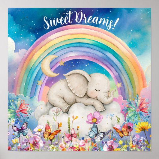 Süße Träume Blumen Regenbogen & Elefant Poster (Vorne)