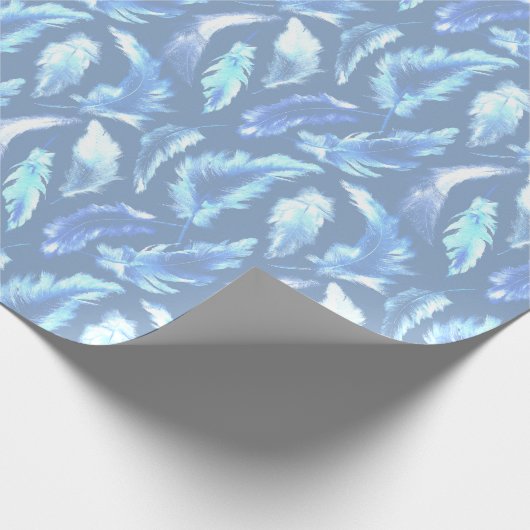 süße Träume - cyanotypische Aquarellfedern: Geschenkpapier (Ecke)