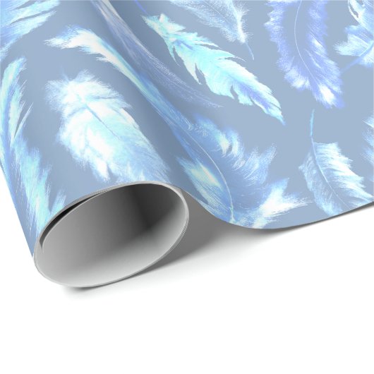 süße Träume - cyanotypische Aquarellfedern: Geschenkpapier (Rolleneckpunkt)