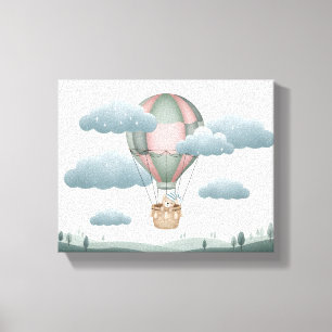 Süße Träume Dusty Green Bär Heißluftballon Kunst Leinwanddruck