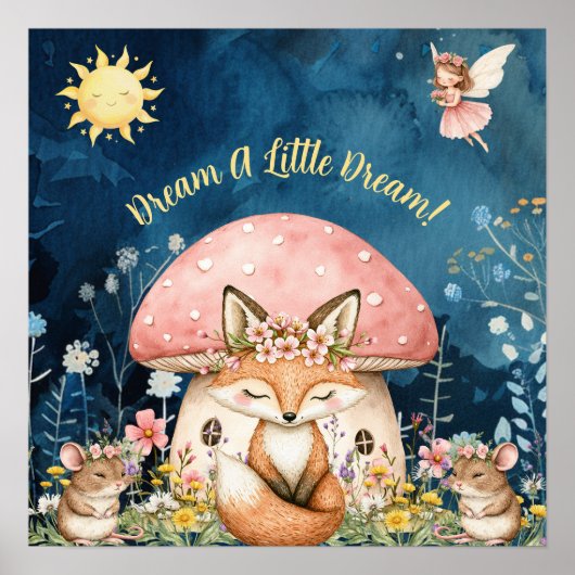 Süße Träume Floral Fuchs und Mäuse Kinderzimmer Poster (Vorne)