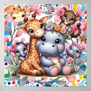 Süße Träume Florale Baby Dschungeltiere Kinderzimm Poster