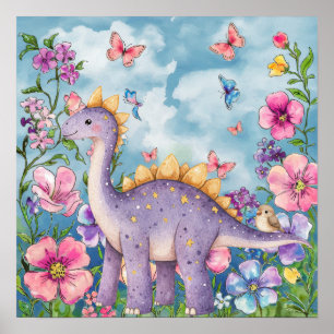 Süße Träume Florale Lila Dinosaurier-Kinderzimmer Poster