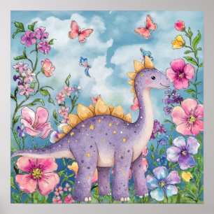 Süße Träume Florale Lila Dinosaurier-Kinderzimmer Poster