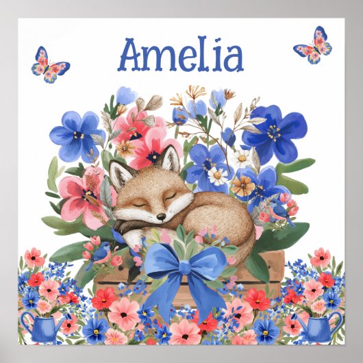 Süße Träume Florale Schlafende Füchsin & Name des Poster (Vorne)