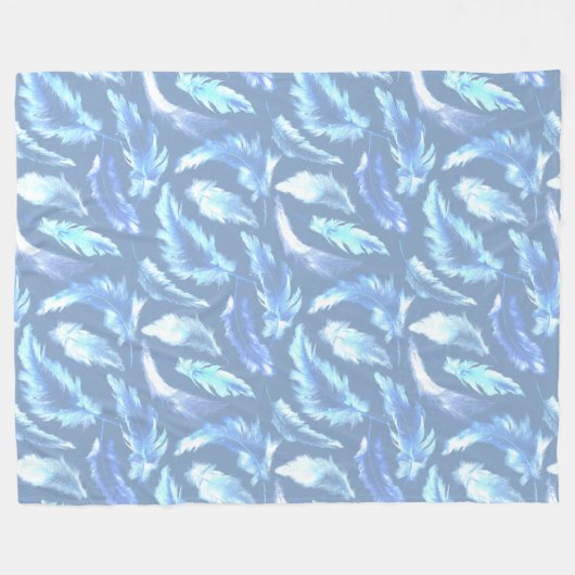 süße Träume - hellblaue Aquarellfedern: Fleecedecke (Vorderseite (Horizontal))