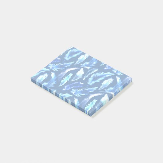 süße Träume - hellblaue Wasserfarbfedern : Post-it Klebezettel (angewinkelt)