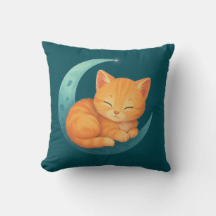 Süße Träume Katze auf Mond Kissen