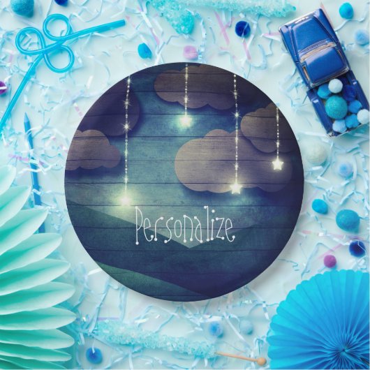 Süße Träume Nachthimmel hängend Stern rustikal bla Pappteller (Party)