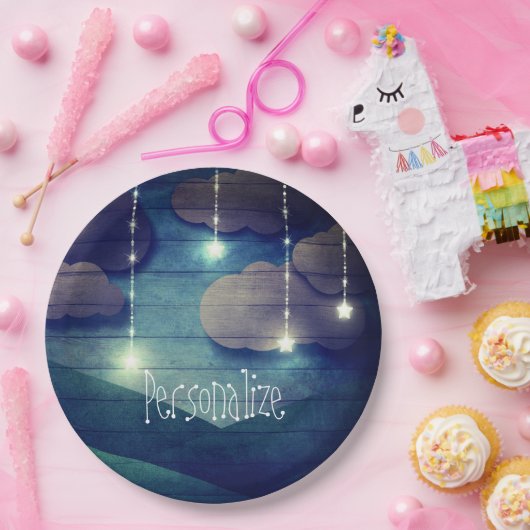 Süße Träume Nachthimmel hängend Stern rustikal bla Pappteller (Party)