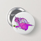Süße Träume - niedlicher lila Drache mit Blume Button (Vorne & Hinten)