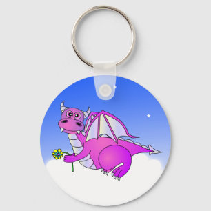 Süße Träume - niedlicher lila Drache mit Blume Schlüsselanhänger